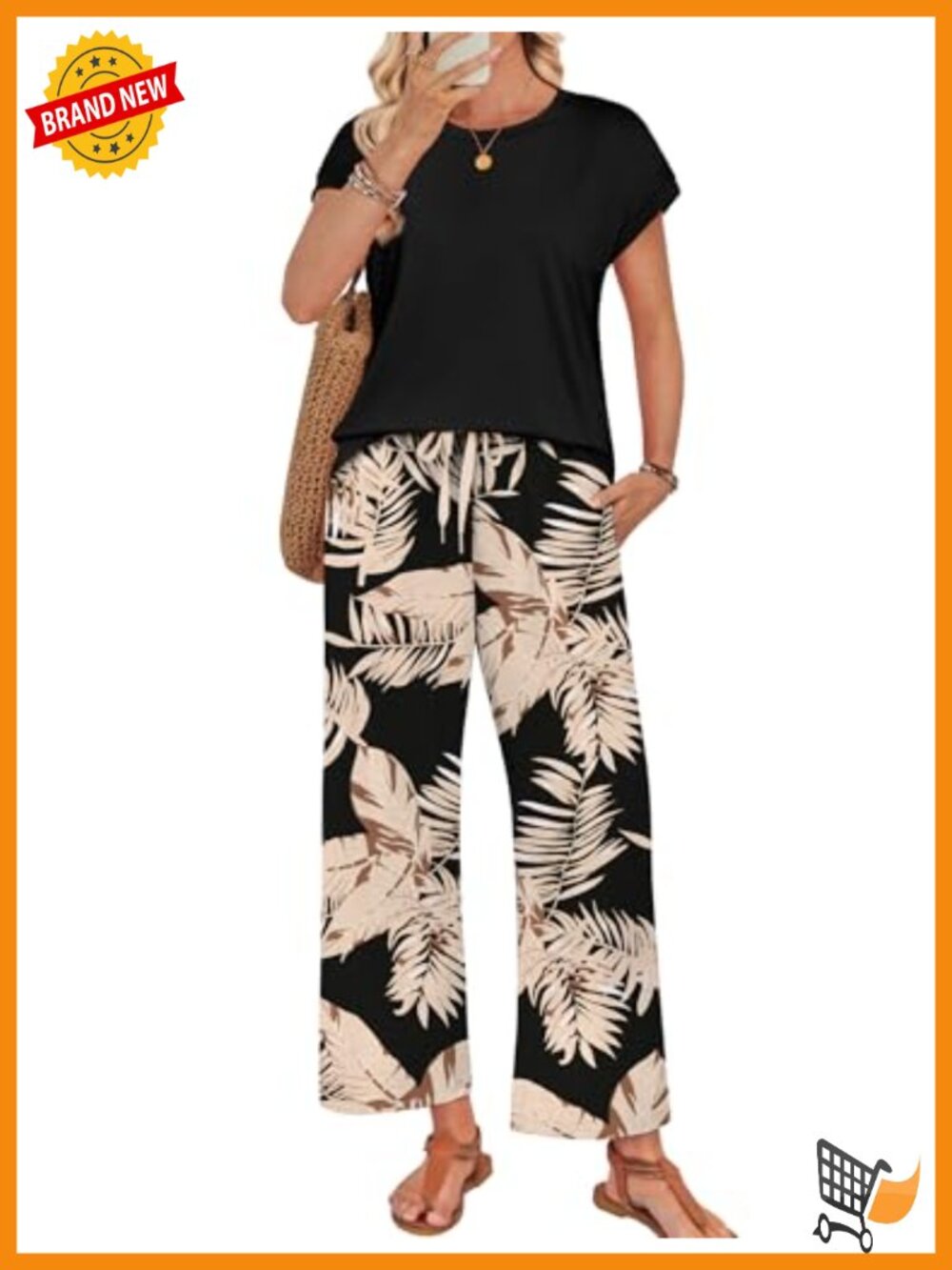 Women's Two Piece Set Cap Sleeve Top Wide Leg Pants Lounge Travel Outfit